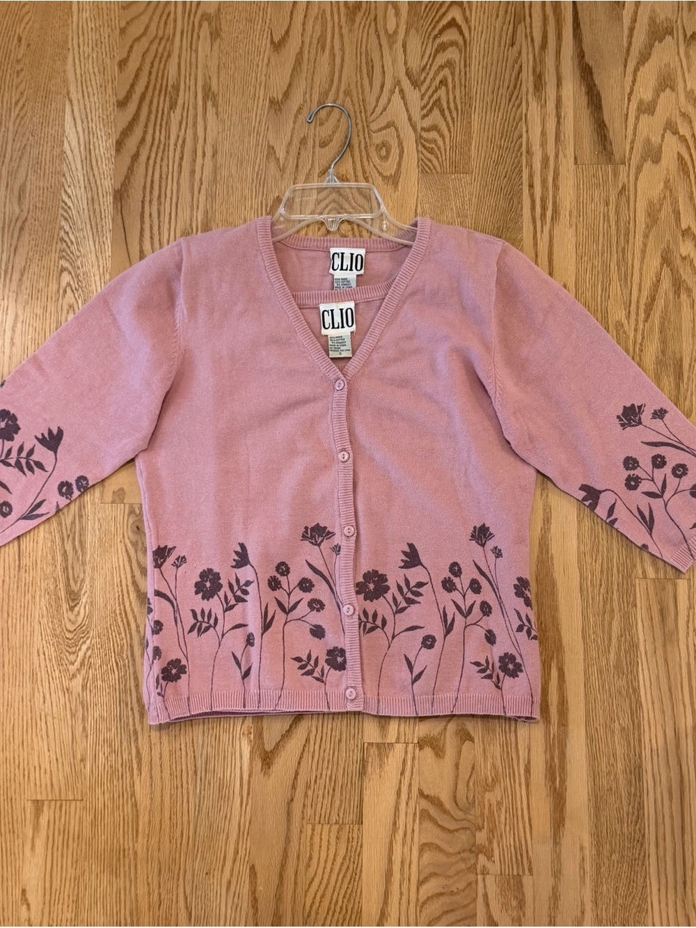CLIO Pink Floral V-Neck Button Cardigan Sweater Set